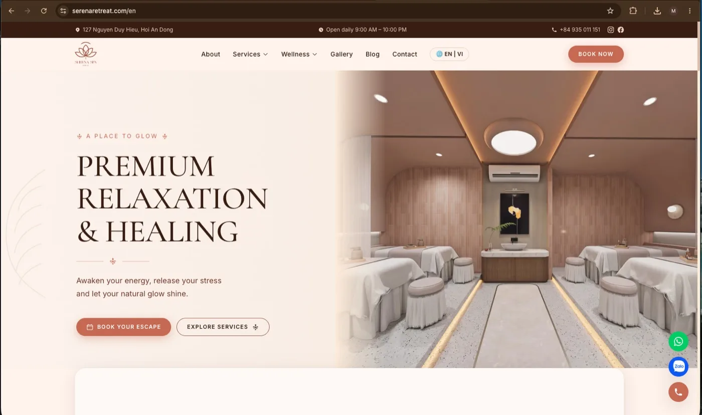 Serena Retreat — bản xem trước website